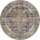 Distressed Vintage Cezanne Rabbit Gray Inca Gold Round Rug
