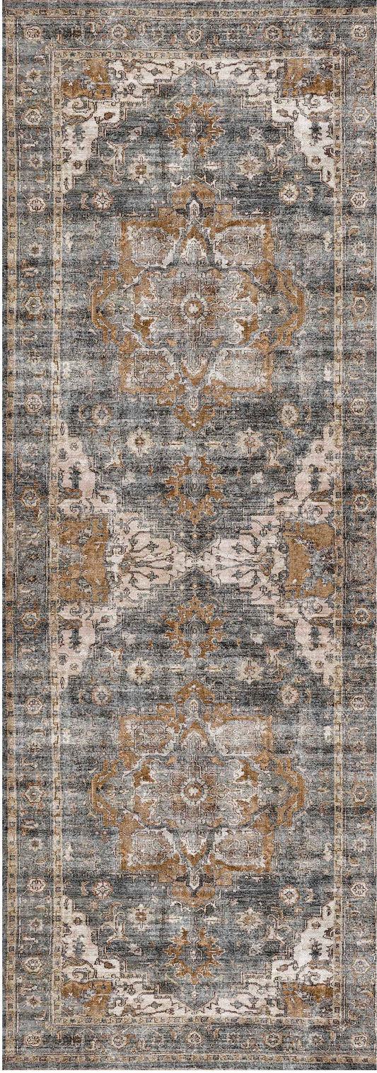 Distressed Vintage Cezanne Rabbit Gray Inca Gold Runner Rug