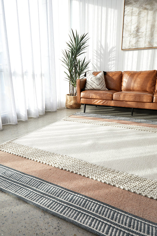 Esha Textured Woven Rug White Peach