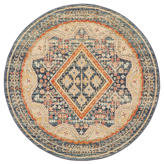 Legacy Border Diamond Navy Round Rug