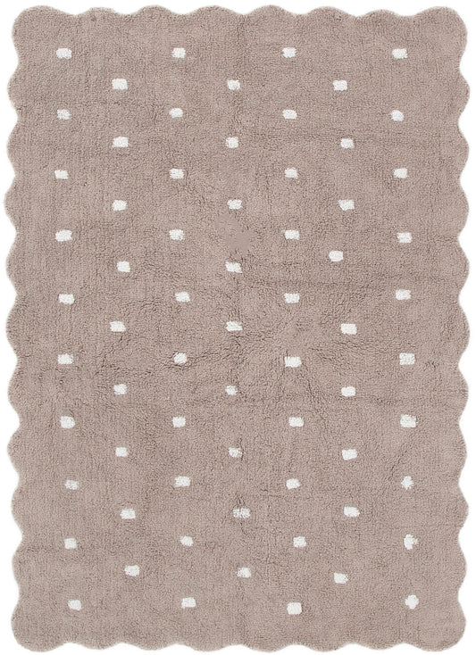 Mellow Rectangle Scalloped Kids Rug Mushroom Beige: New Arrival