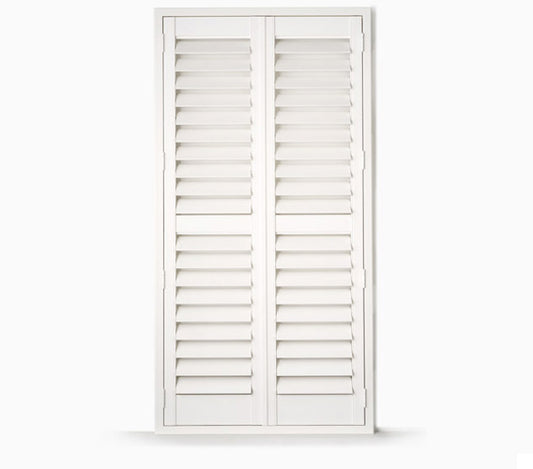 White teak plantation shutters by Total Window Concepts