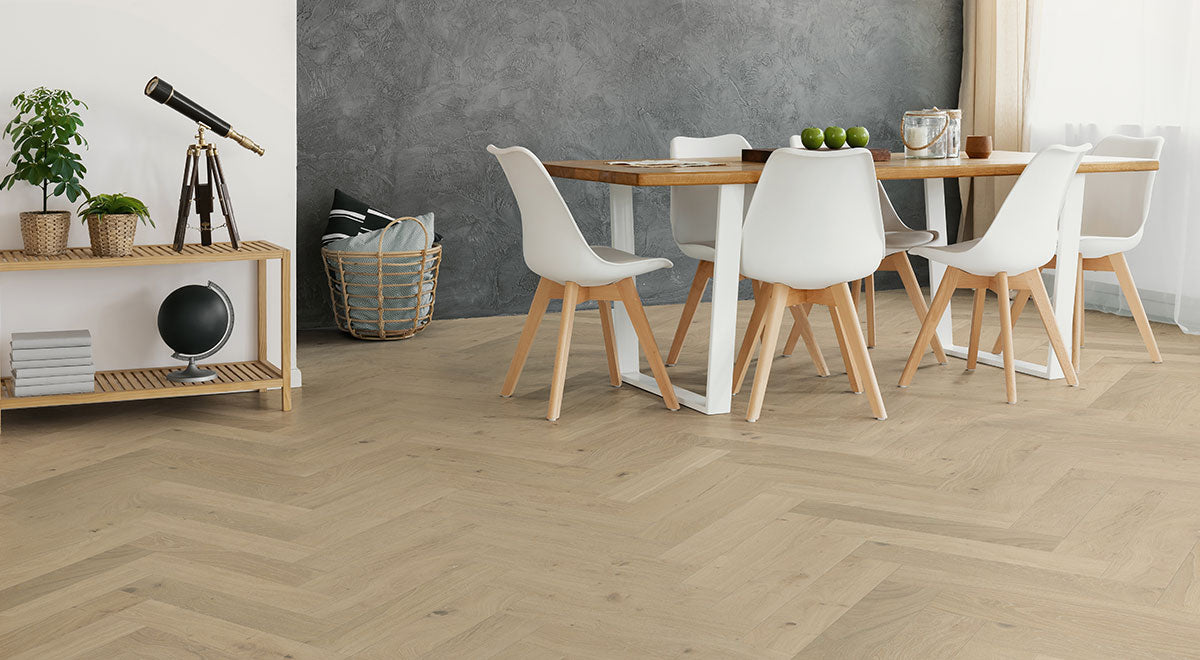 Earthlandia Engineered Oak 14mm - Hillside Haven Herringbone – room scene 1