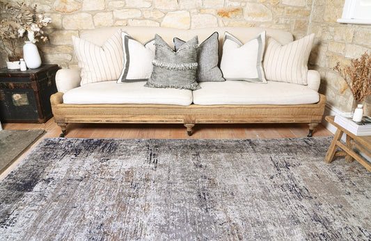 Abstract Echo Blue Grey Washable Rug