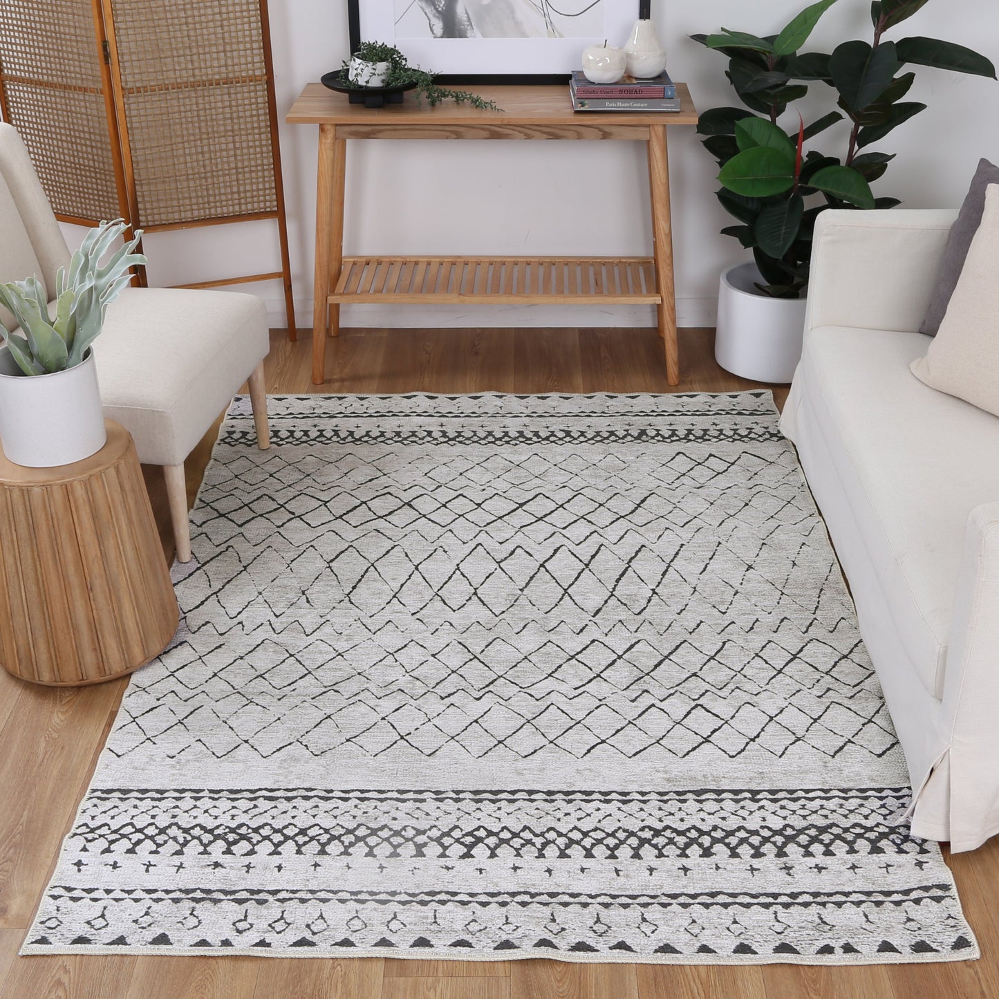 Alma Scandi Silver Washable Rug