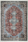 Loane Distressed Vintage Ruby & Sky Blue Washable Rug (with fringe)