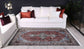 Loane Distressed Vintage Ruby & Sky Blue Washable Rug (with fringe)