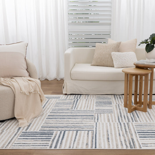 Wellington Geometric Lines Blue Rug