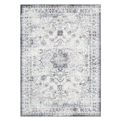 Washwell Blue Distressed Medallion Machine Washable Rug - WASH007