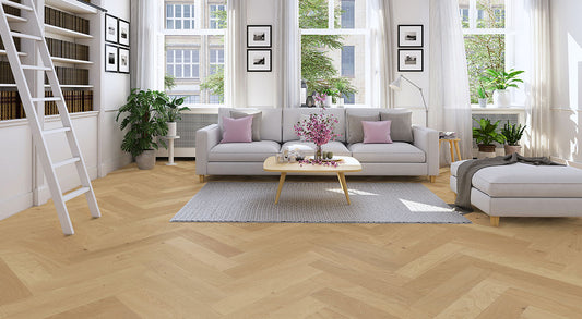 Earthlandia Engineered Oak 14mm - Tundra Herringbone – room scene 1