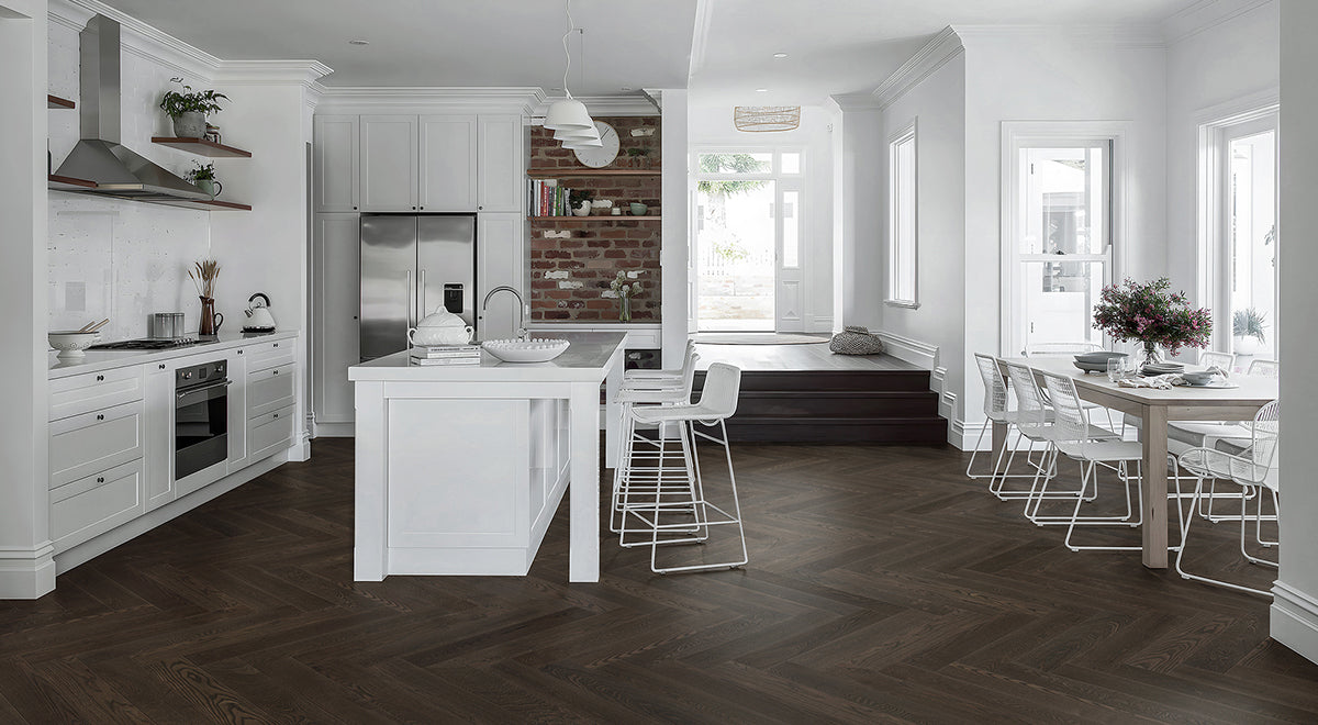 Beauty Engineered Timber 14mm - Nightgrain Herringbone – room scene 1
