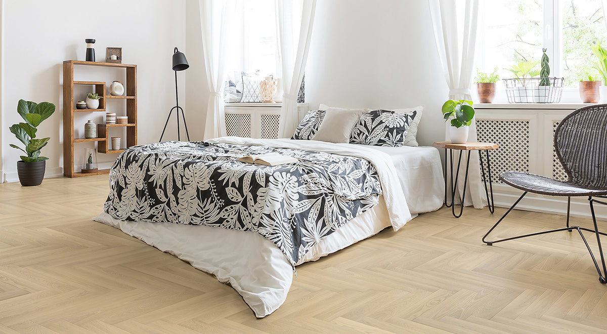 Beauty Engineered Timber 14mm - Coastal Pale Herringbone – room scene 1