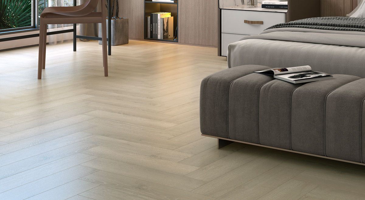 Everlast Laminate 10mm - Lettered Olive Herringbone – room scene 1