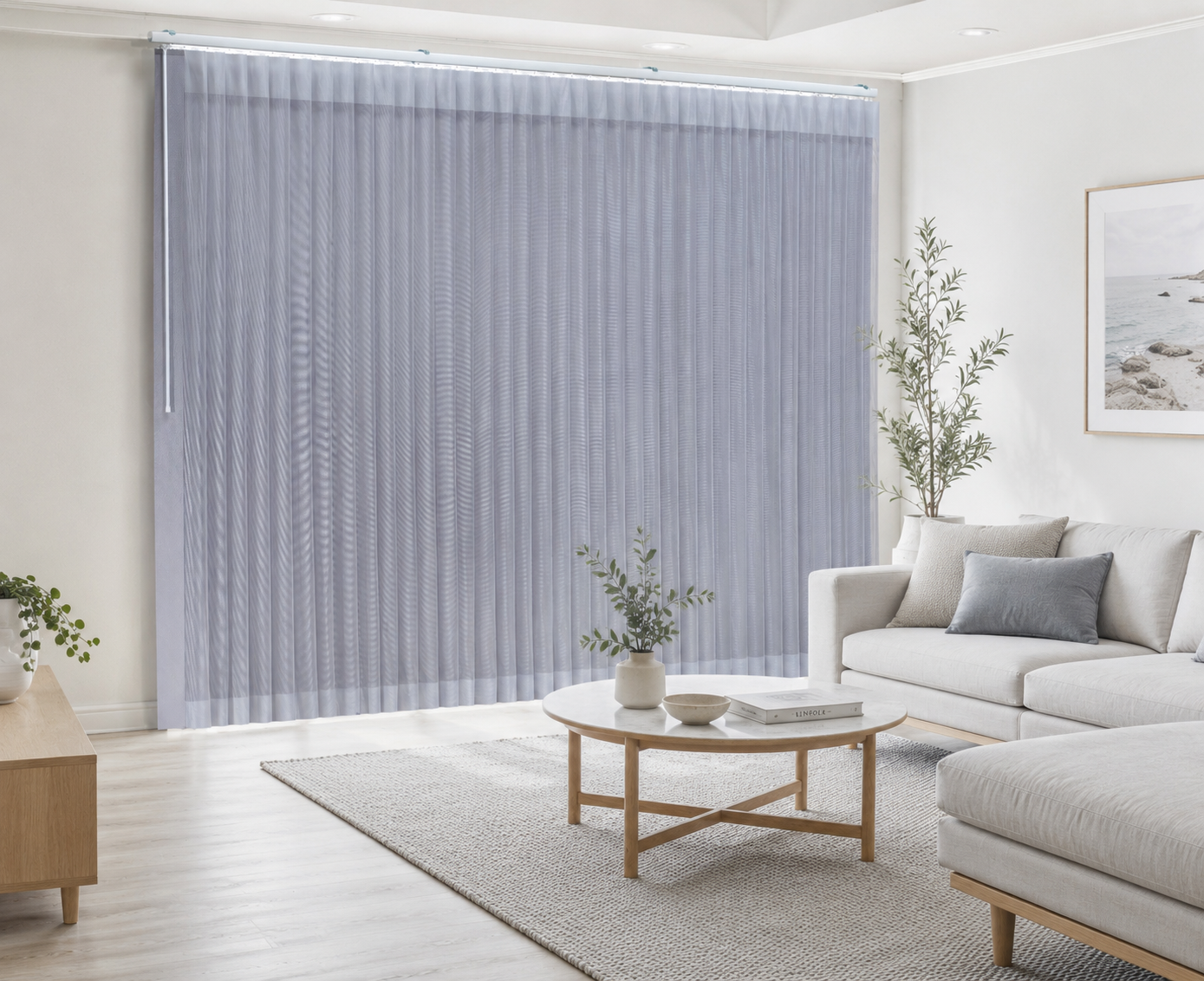 Luxx Shades Plain in Light Grey on a wide living room window
