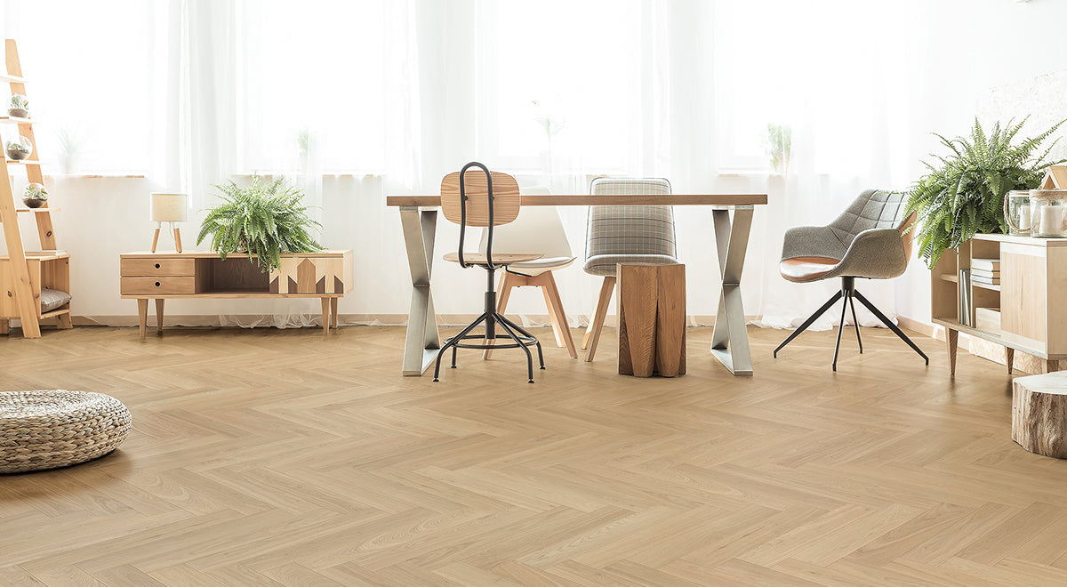 Beauty Engineered Timber 14mm - Golden Harvest Herringbone – room scene 1