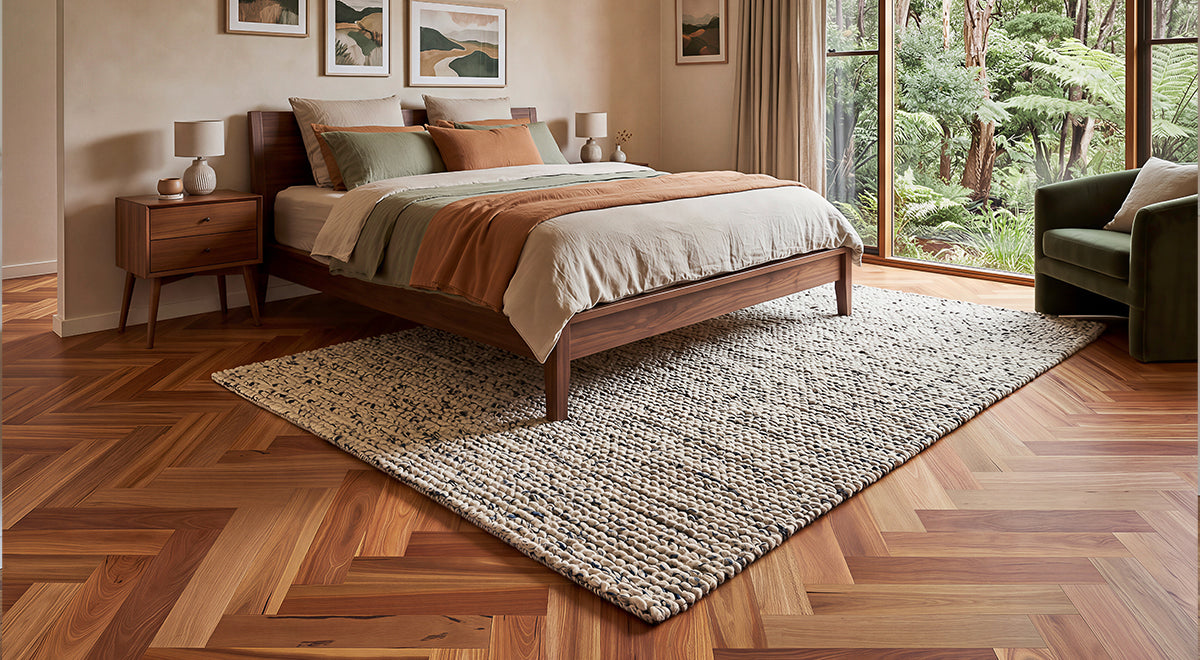 Australian Heritage Engineered Timber 14mm - Spotted Gum Herringbone – room scene 1