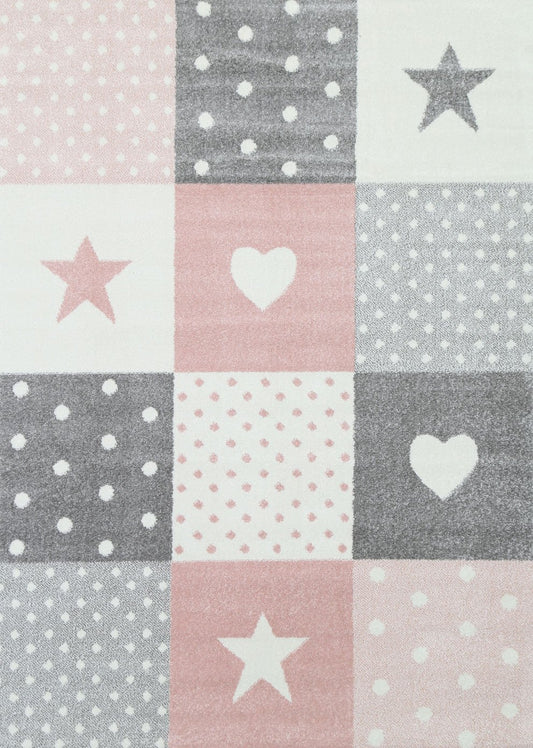 Nova Pink Grey Stars & Hearts Rug