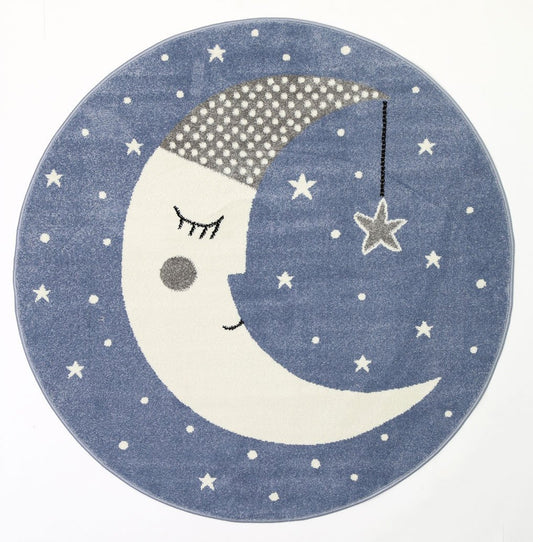 Nova Kids Sleeping Moon Round Rug Blue