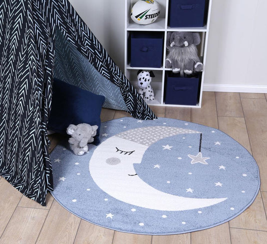 Nova Kids Sleeping Moon Round Rug Blue