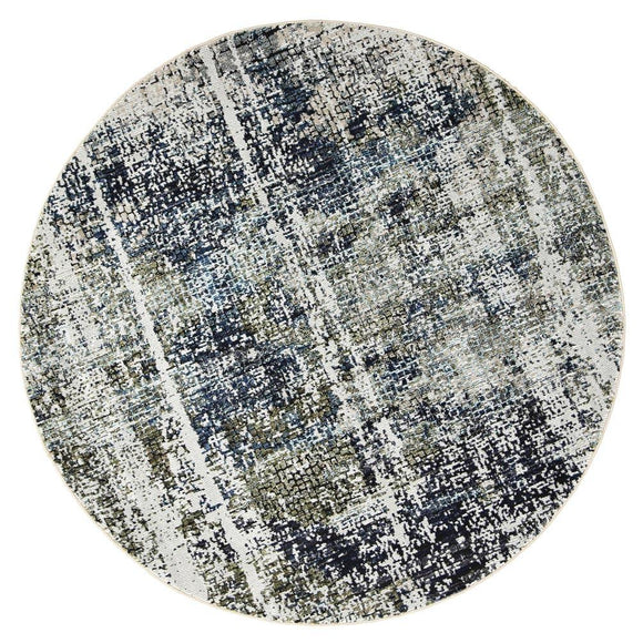 Navy Roman Mosaic Distressed Modern Navy Round Rug