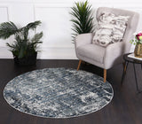 Roman Mosaic Solid Grey Turquoise Round Rug