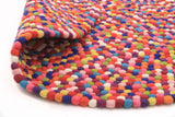 Gumball Felted Wool Unique Textured Ball Design Round Rug Multi