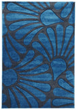Icon Damask Modern Fern Rug Blue Charcoal