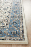 Sydney Collection Medallion Rug White with Blue Border