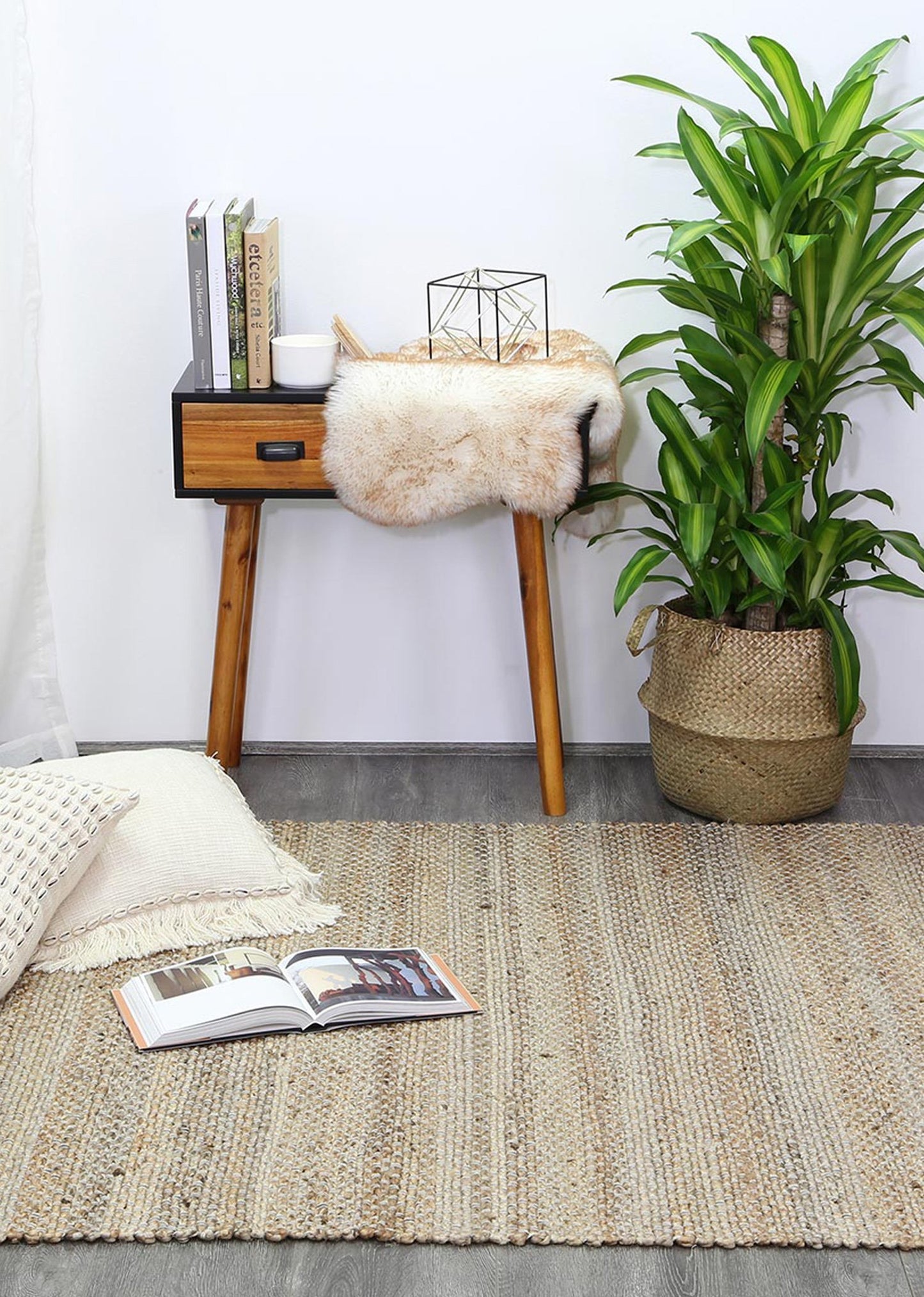 Taj Grey Natural Basket Weave Jute Rug