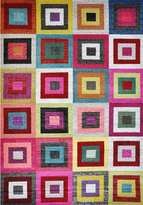 Spirit Pink and Multi Colour Geometric Square Shaped Ikat Rug